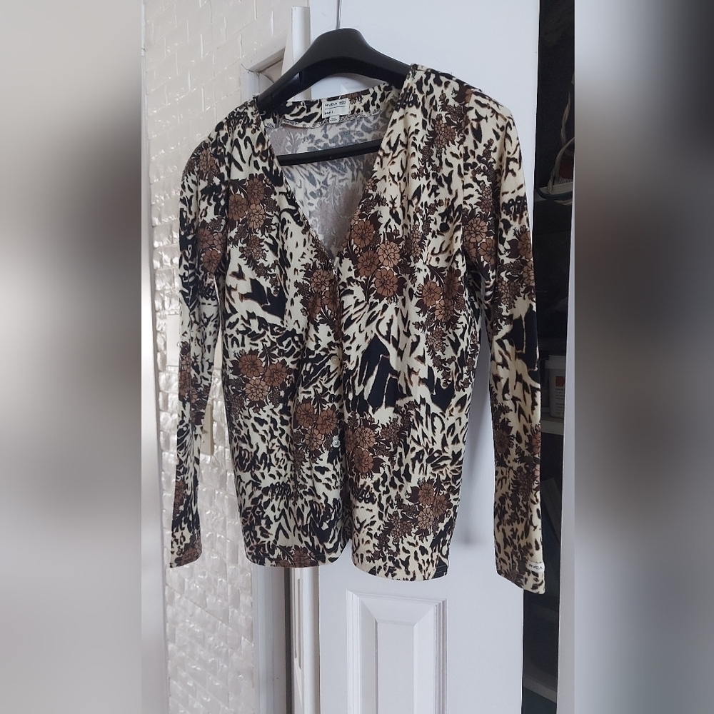 Y2K Vintage RVCA Cardigan Button-Up Sweater Small Grunge Fairycore Boho Chic